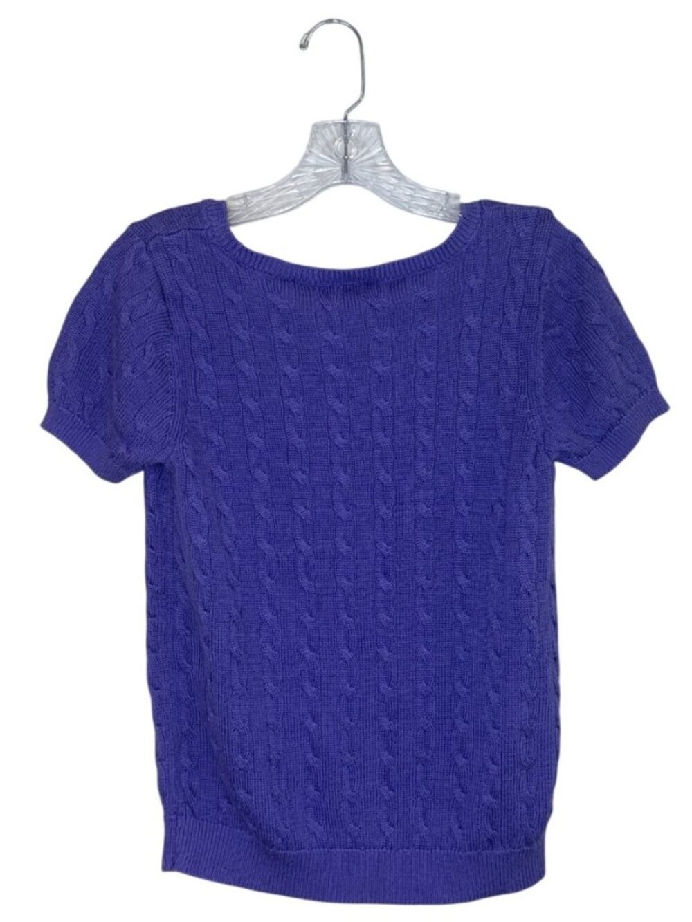 Lauren Ralph Lauren Women's L Purple Cable Knit Short Sleeve Sweater Preppy - Picture 3 of 8